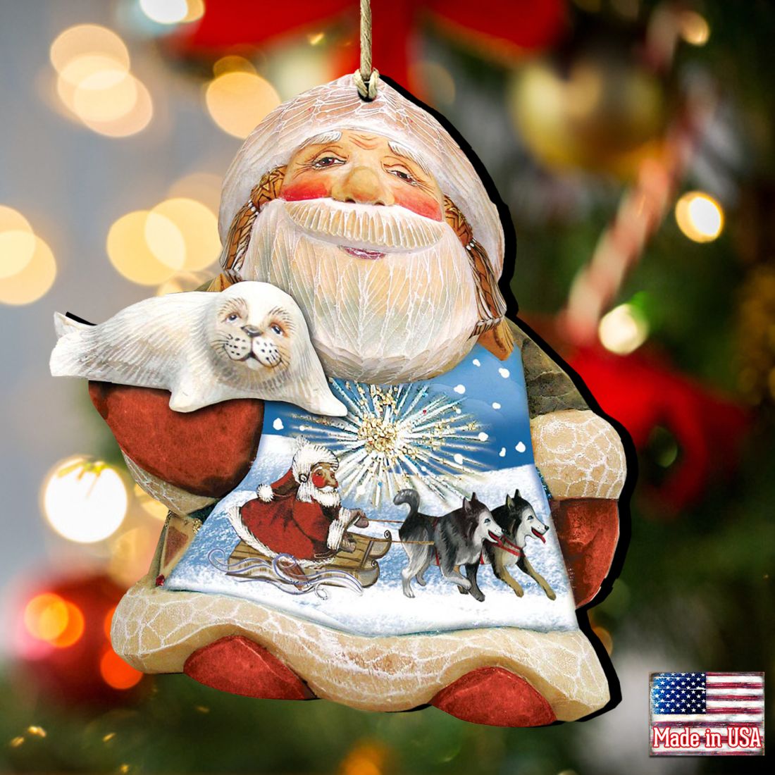 Northern Light Santa Wooden Ornaments by G. DeBrekht - Christmas Decor - 8151844