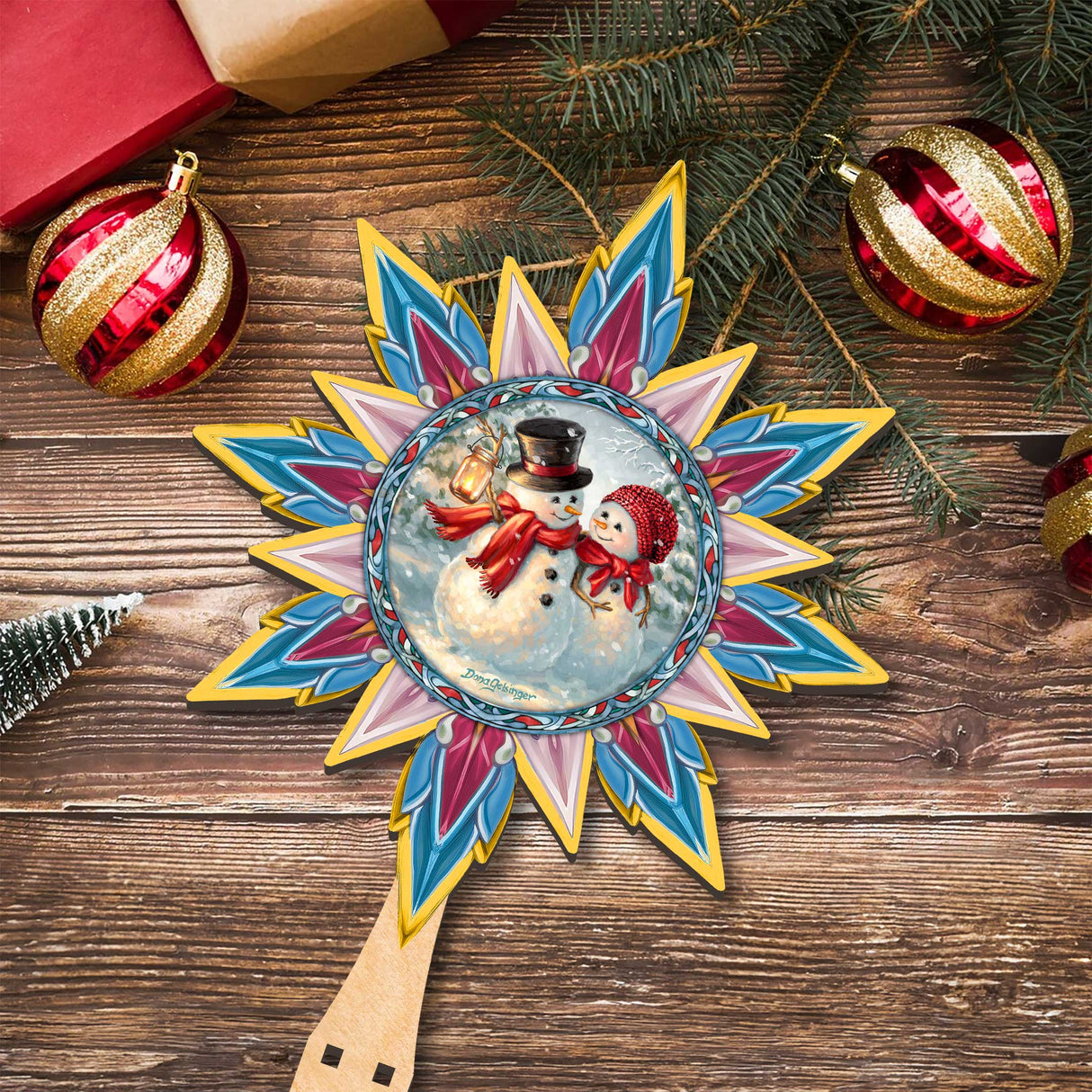 Snow Much in Love Tree Topper Wooden Decor by D. Gelsinger - Santa Snowman Christmas Decor - 89518-DG