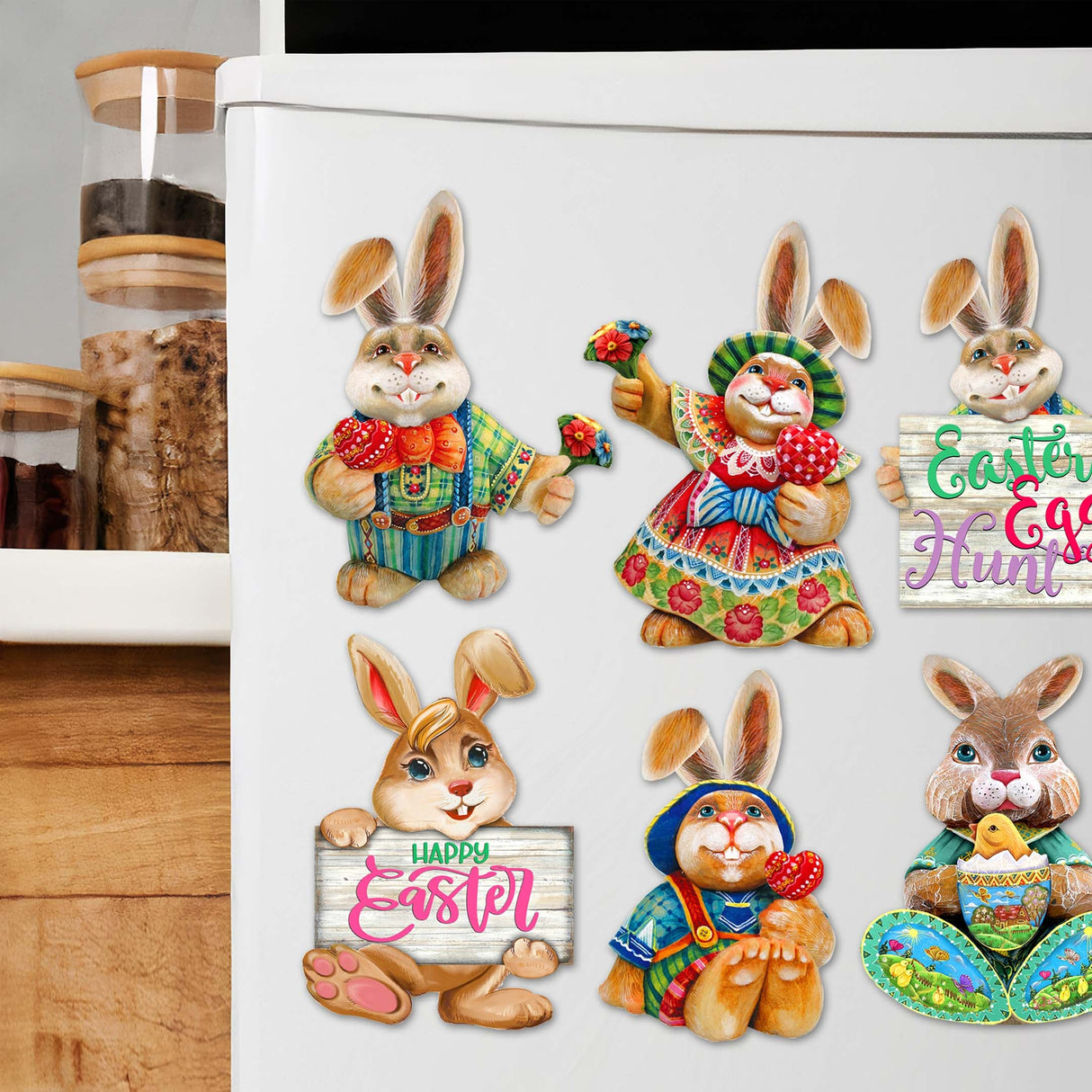 Easter Bunny Family Decorative Wooden Magnets Set of 6 by G. Debrekht - Easter Décor - 8090041G-S6