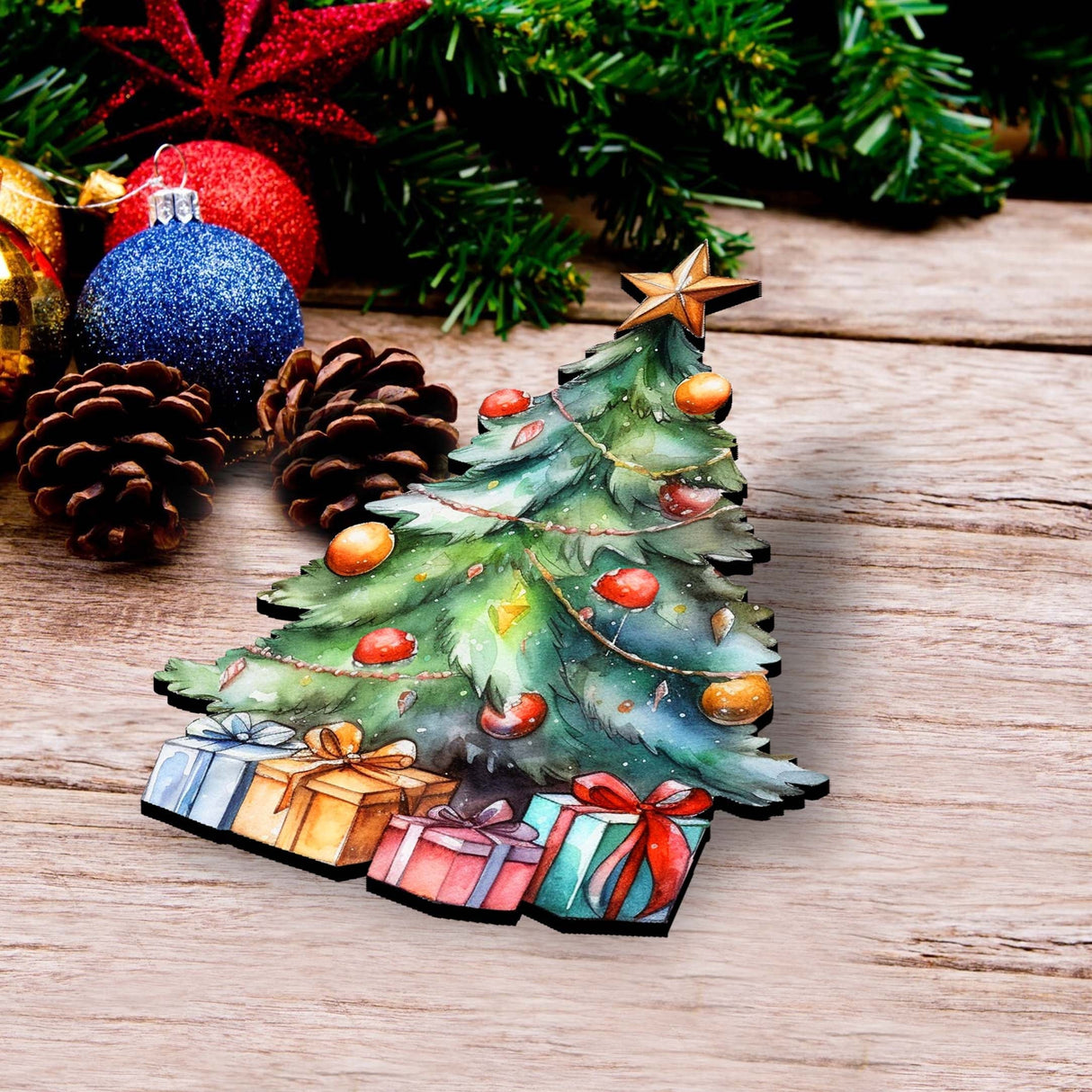 Christmas Tree Decorative Wooden Clip-on Ornaments Set of 3 by G. Debrekht - Christmas Decor - 8091044C-S3