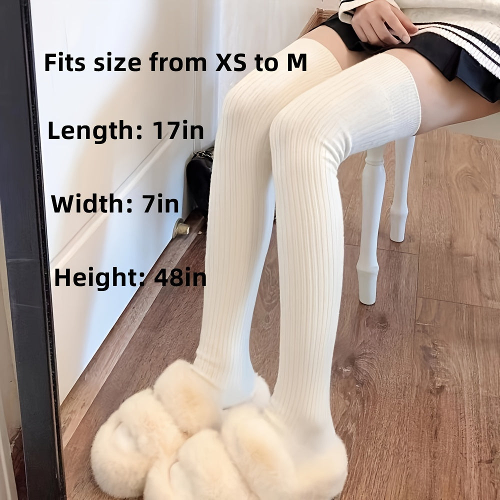 Calcetines de canalé lisos por encima de la rodilla para mujer, cómodos y cálidos, gruesos y hasta el muslo.