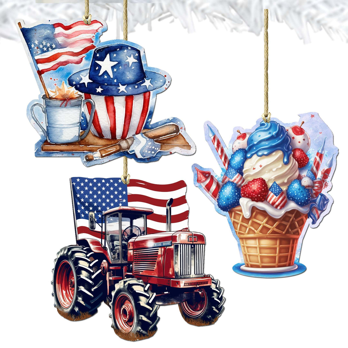 American Farmhouse Decorative Wooden Ornaments Set of 3 by G. Debrekht - Patriotic Decor - 8091001-S3