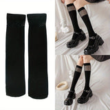 Calcetines de rejilla con patchwork hasta la pantorrilla, calcetines hasta la rodilla estilo universitario JK, medias y calcetería para mujer