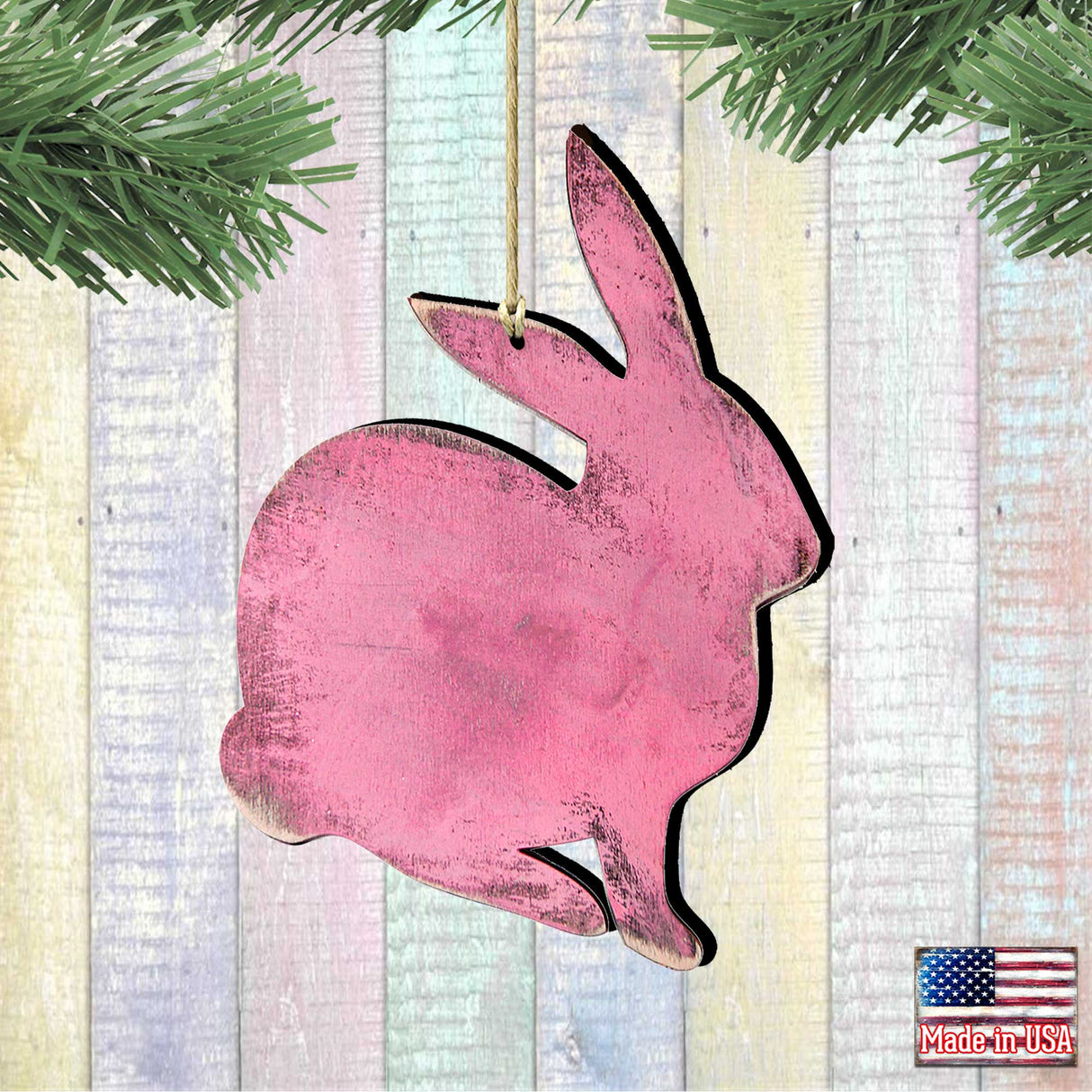 Pink Bunny Easter Wood Ornaments Pair - Designocracy - 81991341