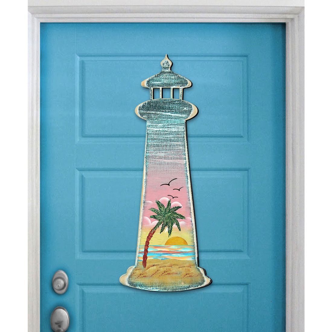Decoración costera para puerta con faro y palmera de G. DeBrekht - Decoración costera navideña - 8198526H