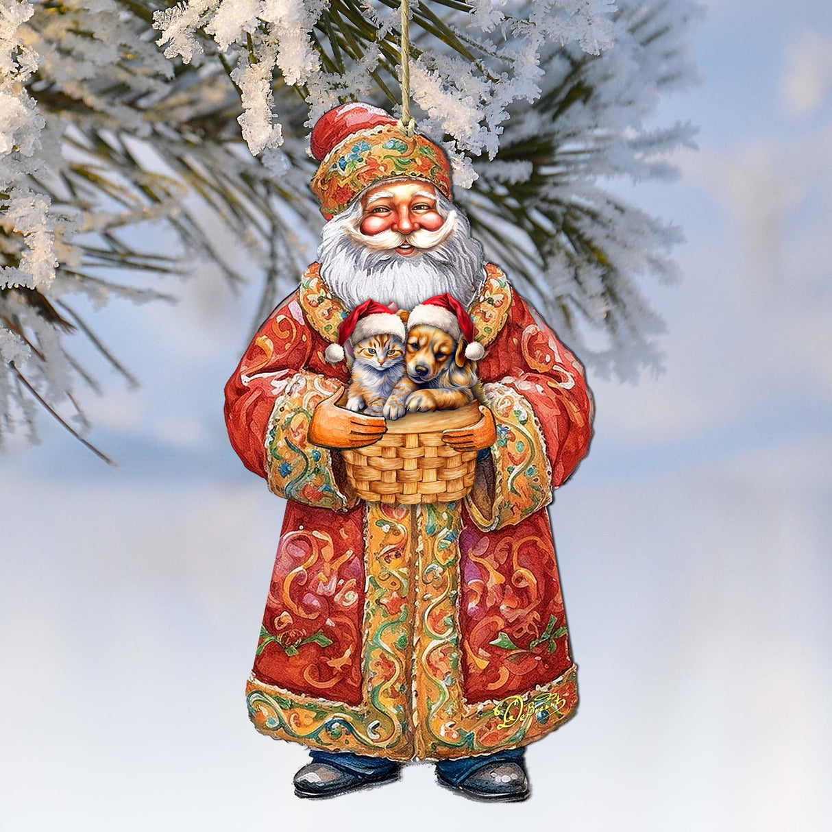 Yuletide Pets with Santa Wooden Ornaments by G. Debrekht - Christmas Santa Snowman Decor - 8691406