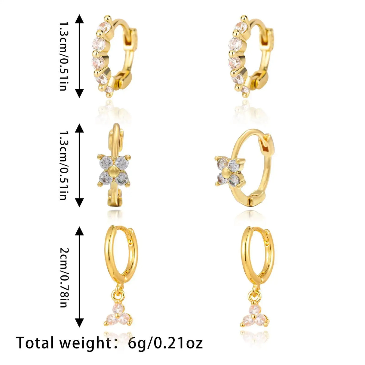Brass Real Gold Plating Inlaid Zircon Geometric Flower Three-piece Set - Lootquake