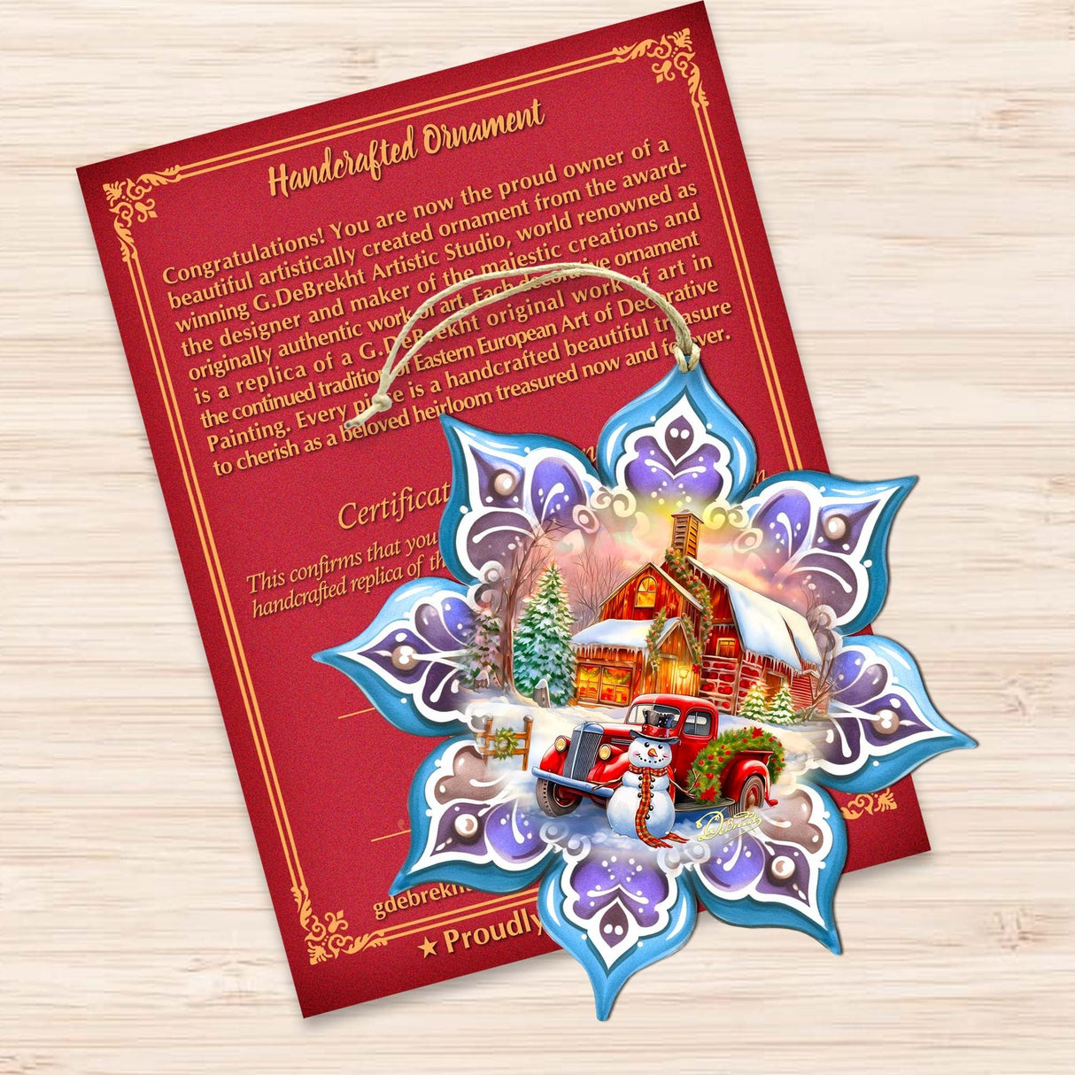 Christmas Red Barn Snowflake Wooden Ornaments by G. Debrekht - Christmas Decor - 8688429