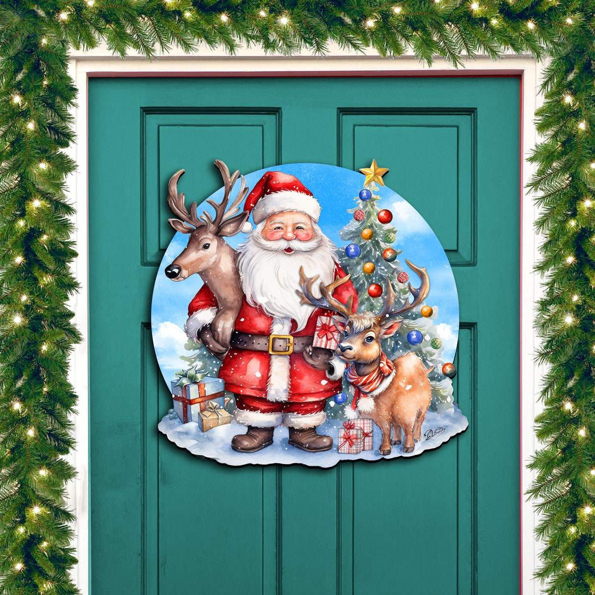 Santa with Reindeers Holiday Door Decor  by G. Debrekht - Christmas Decor - 8611032H