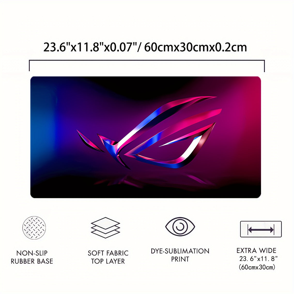 ASUS ROG Large Gaming Mouse Pad - Non-Slip, Waterproof Rubber Base, Stitched Edges, Oblong Shape, Durable Deskpad Mat for Gaming