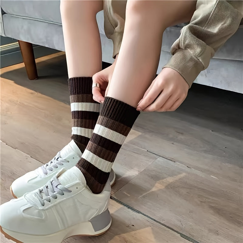 1 par de calcetines térmicos suaves y cómodos a rayas, modernos, informales, versátiles y absorbentes del sudor para deportes al aire libre.