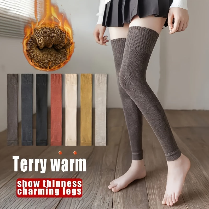 Lot de 2 paires de chaussettes épaisses et chaudes, chaussettes simples et épaisses au-dessus du genou, bas et collants pour femmes