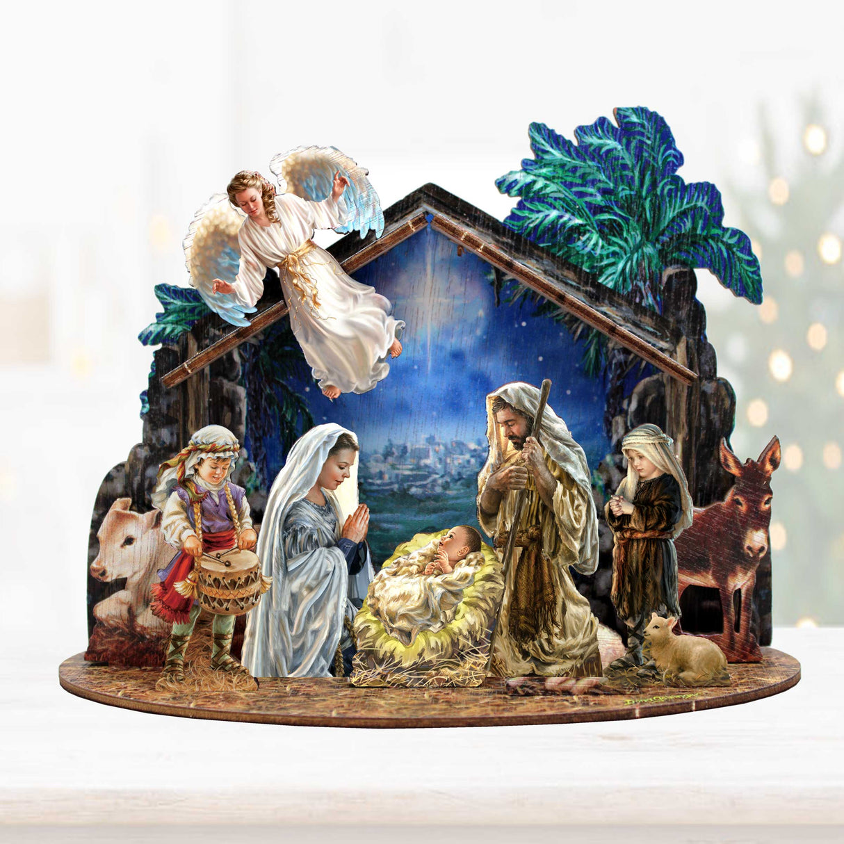 Nativity with Angel Decorative Village Set by D. Gelsinger Nativity Holiday Decor - 852760