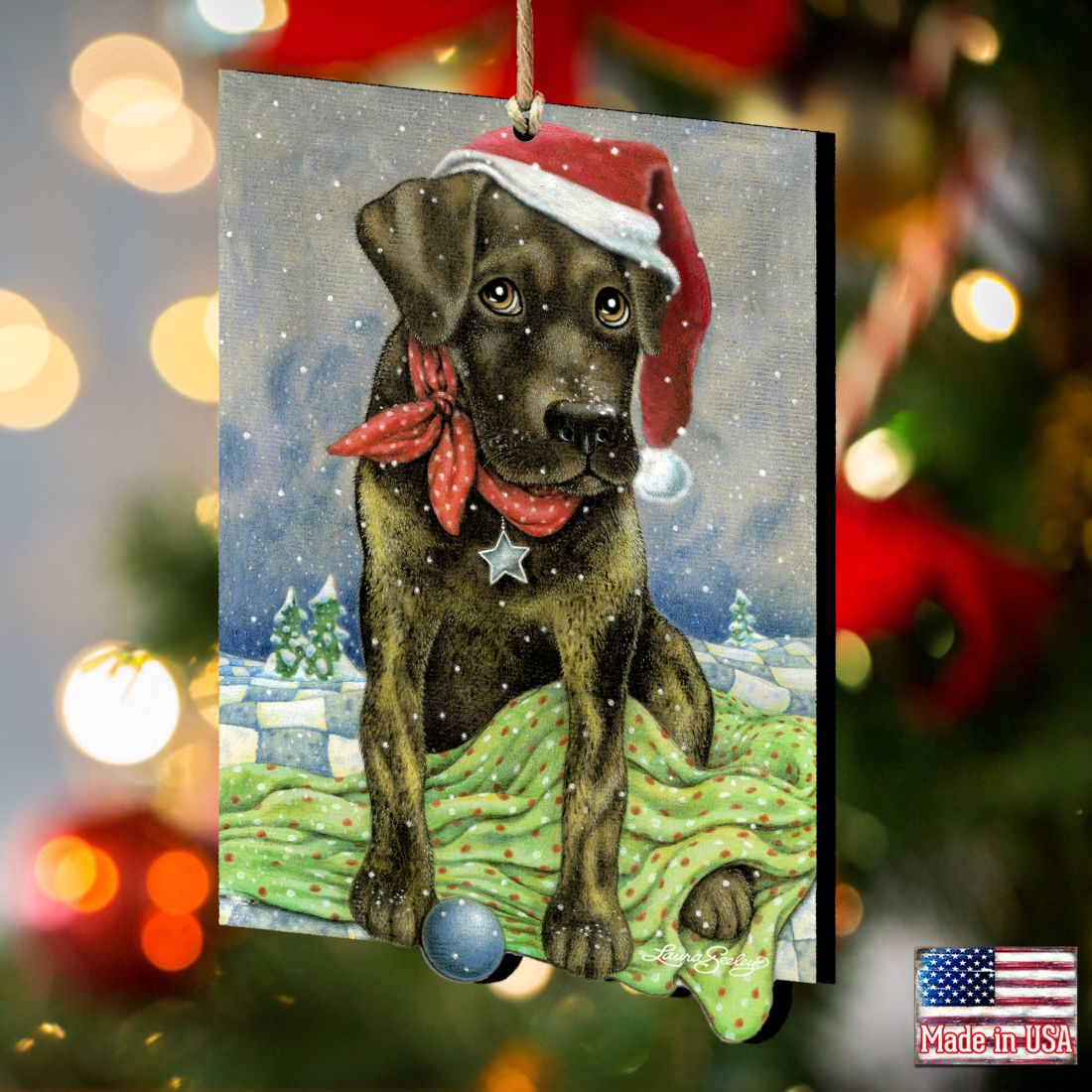 Perro de Papá Noel Flurries Fetch Fun de Laura Seeley - Decoración para perros y gatos - 8511025-LS