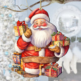 Merry Delivery Santa with Gifts Wooden Ornaments by G. Debrekht Christmas Santa Snowman Decor - 8611080-2