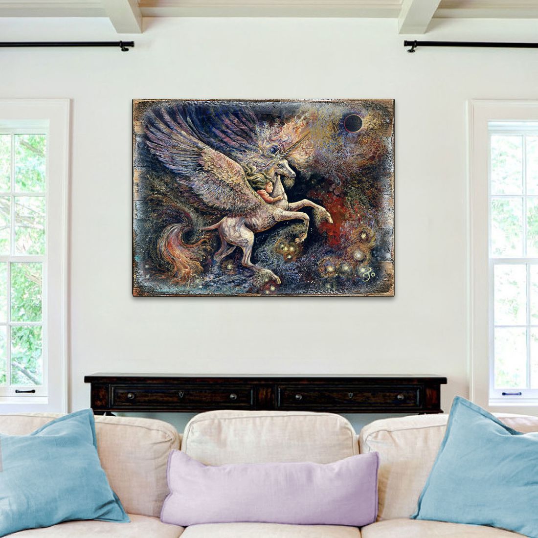 Unicorn Pegasus Fantasy Wooden Wall Art by Josephine Wall - Fantasy Decor - 852140-JW