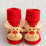 1 par de calcetines navideños para niña, adorables accesorios navideños con dibujos en 3D, calcetines gruesos de algodón con lazo, calcetines rojos antideslizantes.
