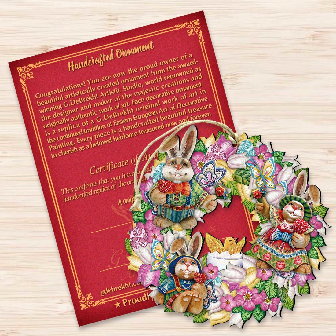 Easter Family Wreath Wooden Ornaments by G. DeBrekht - Easter Spring Decor - 8185301-3