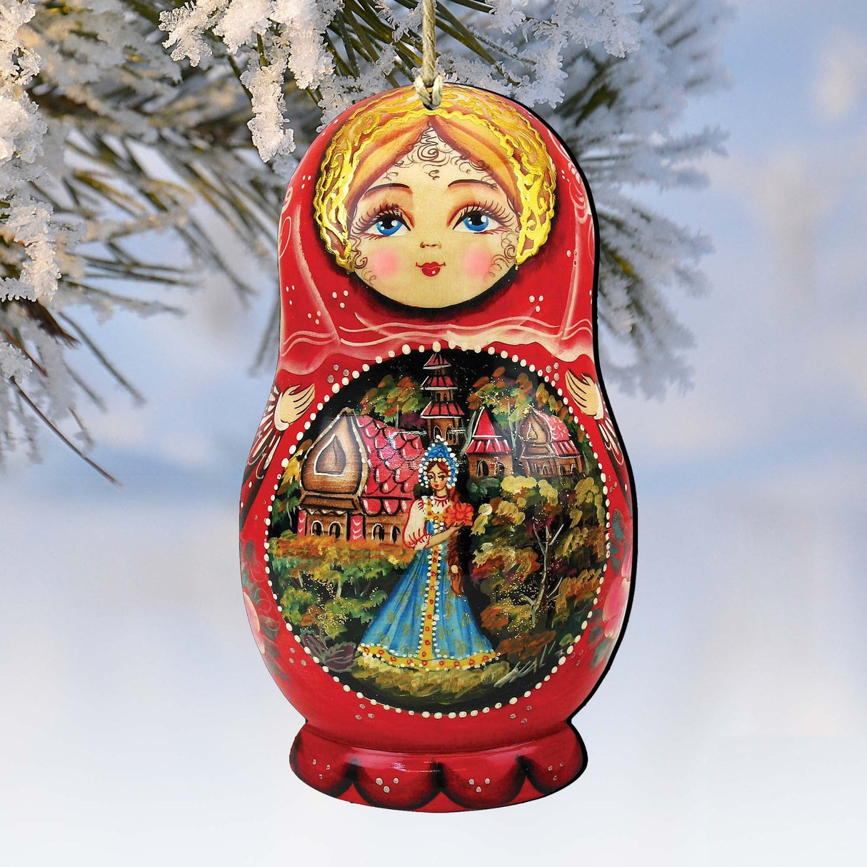 Adornos de madera Matreshka de flores escarlatas de G. DeBrekht - Decoración navideña de Papá Noel y muñeco de nieve - 8115103