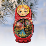Adornos de madera Matreshka de flores escarlatas de G. DeBrekht - Decoración navideña de Papá Noel y muñeco de nieve - 8115103