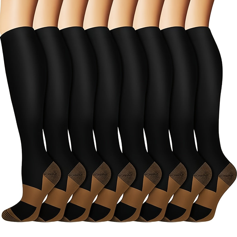 8 pares de calcetines de compresión unisex con infusión de cobre - Mejoran la circulación (10-20 mmHg) - Cómodos hasta la rodilla para enfermeras, embarazadas, corredores, senderismo y ciclismo