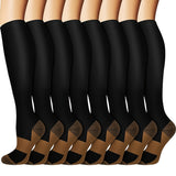 8 pares de calcetines de compresión unisex con infusión de cobre - Mejoran la circulación (10-20 mmHg) - Cómodos hasta la rodilla para enfermeras, embarazadas, corredores, senderismo y ciclismo