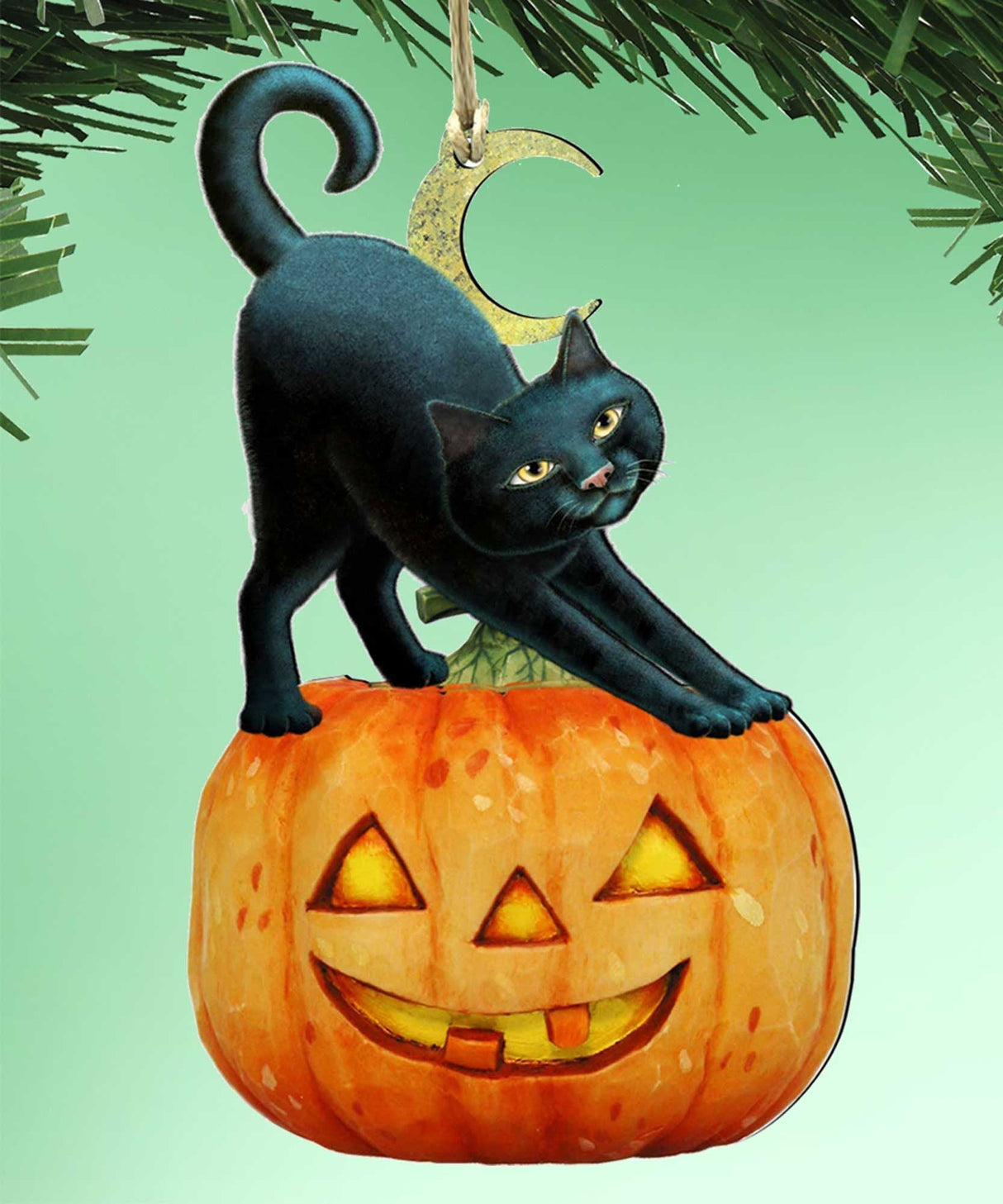 Adornos de madera de calabaza y gato espeluznantes para Halloween - Adorno para árbol de Laura Seeley - Decoración de Halloween para Acción de Gracias - 8512054-2