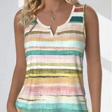 Ladies' V-neck Tie Dye Sleeveless Rainbow Colored Striped Print Proud Moon Tank Top Vest - Lootquake