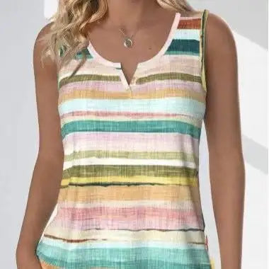 Ladies' V-neck Tie Dye Sleeveless Rainbow Colored Striped Print Proud Moon Tank Top Vest - Lootquake