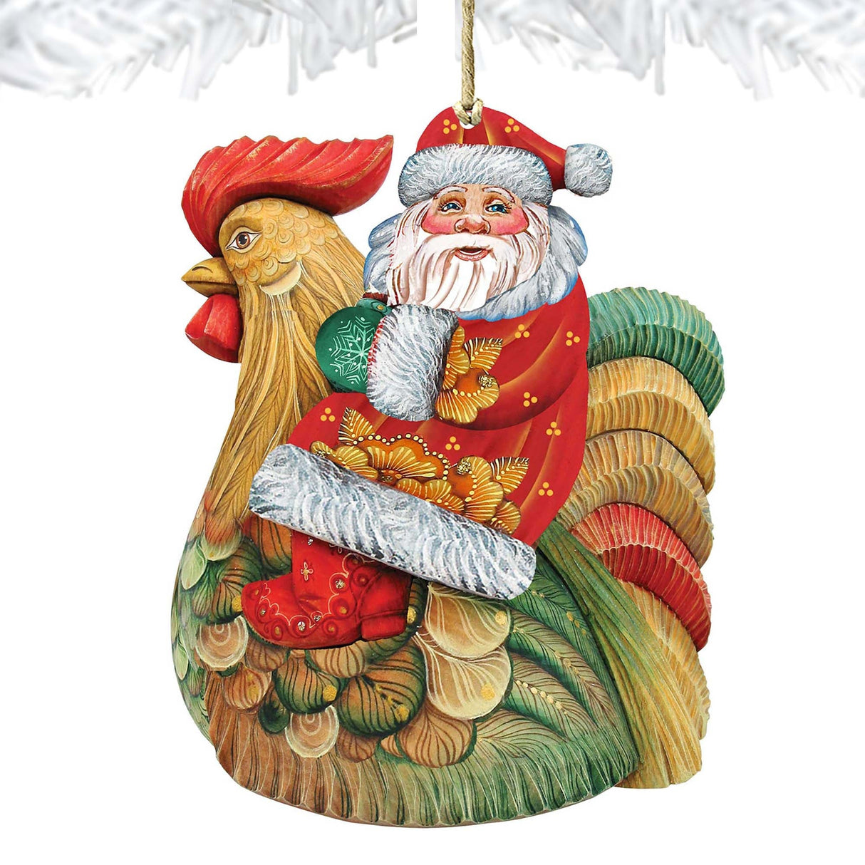 Adornos de madera de gallo de Papá Noel de G. DeBrekht - Decoración navideña de muñeco de nieve de Papá Noel - 8111340
