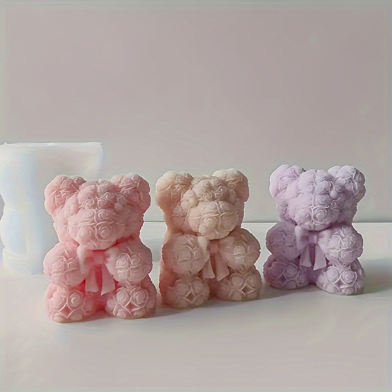 Molde de silicona 3D con forma de mariposa y rosa, herramienta artística para hacer velas perfumadas, jabón, decoración de San Valentín, molde de cera, forma de oso.