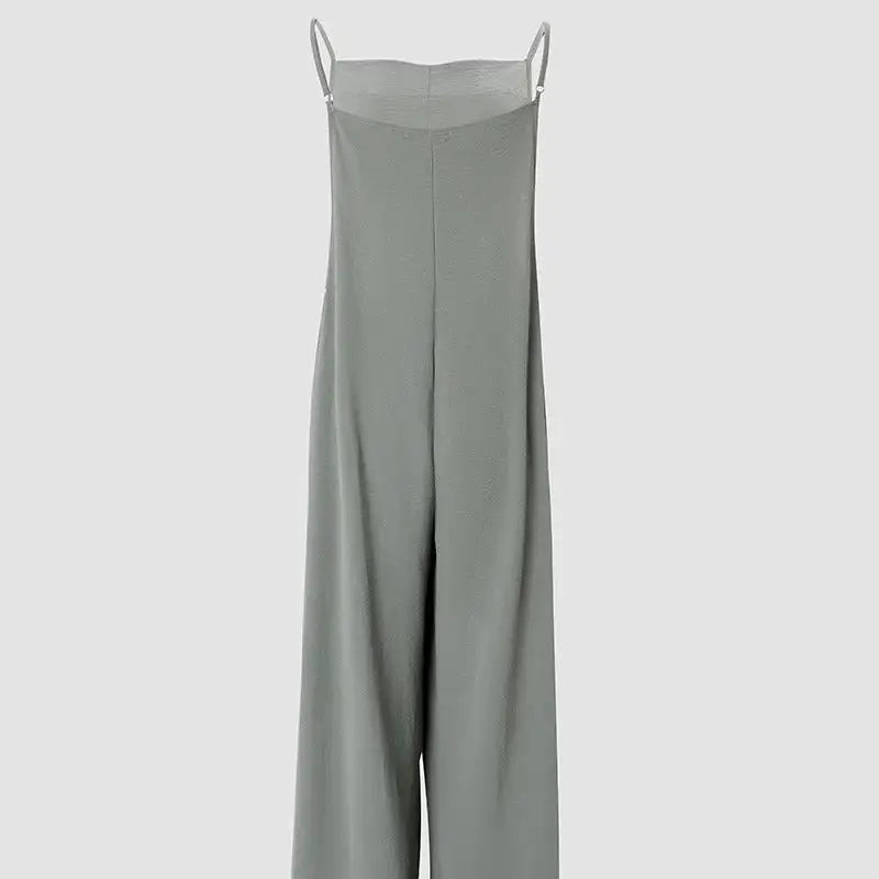 Women's Sleeveless Jumpsuit With Pockets And Adjustable Shoulder Strap Fashion Loose Wide Leg Straight Overalls Summer Beach Trousers - Lootquake