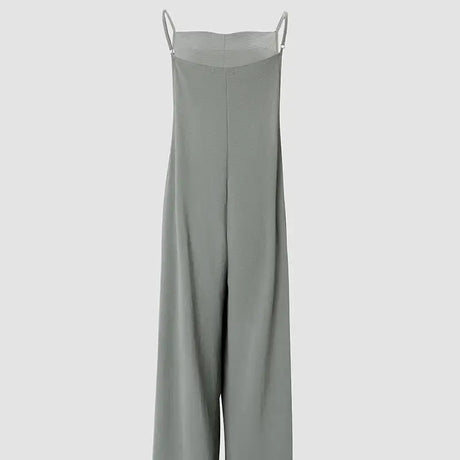 Women's Sleeveless Jumpsuit With Pockets And Adjustable Shoulder Strap Fashion Loose Wide Leg Straight Overalls Summer Beach Trousers - Lootquake