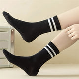 6 pares de calcetines con estampado de rayas, calcetines deportivos y de tubo medio, medias y calcetería para mujer