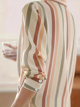 Ladies' Long-sleeved Striped Printed Versatile Casual Shirt - Lootquake