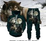 Digital Wolf Pattern Hoodie Sweater Pants Suit For Men And Women - Lootquake