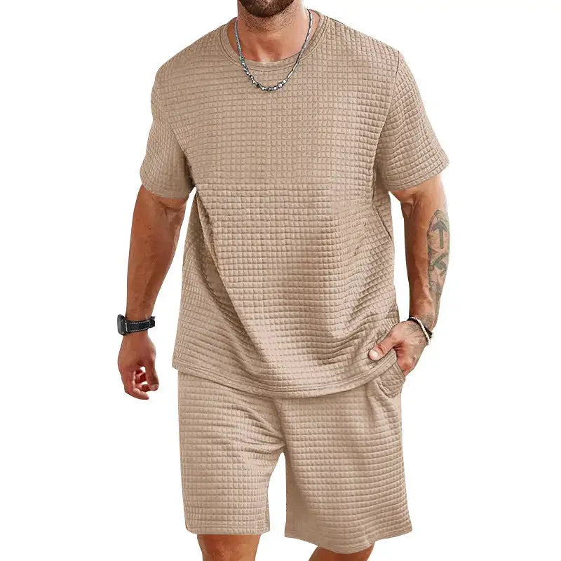 Sports Casual Suit Solid Color Round Neck T-shirt Shorts - Lootquake