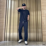 Drapey Short Sleeve Trousers Casual Two Piece Suit - Lootquake