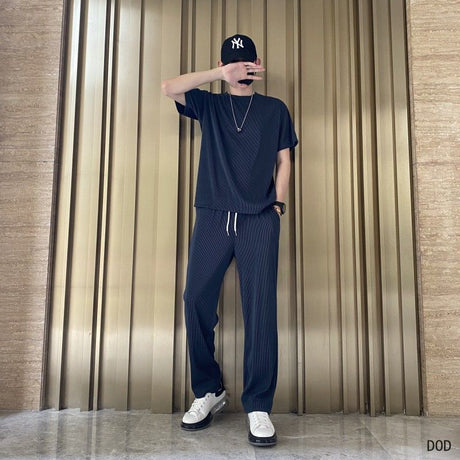 Drapey Short Sleeve Trousers Casual Two Piece Suit - Lootquake