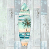 Tabla de surf con palmeras tropicales, arte mural costero de G. DeBrekht - Decoración costera navideña - 8490112HS