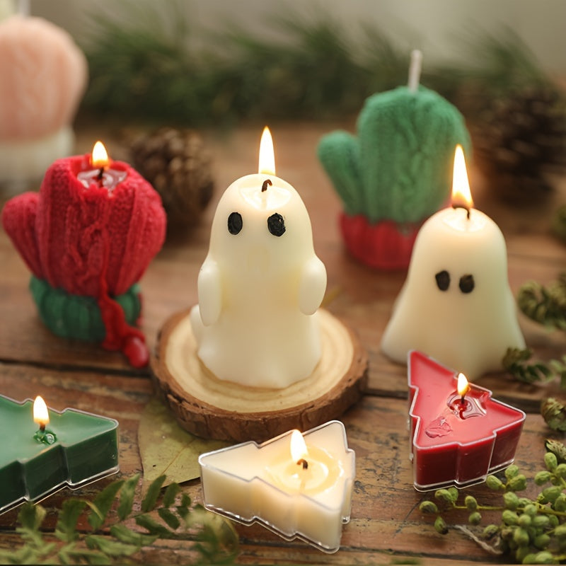 Coffret de 6 bougies parfumées fantômes effrayants pour Halloween, aromathérapie sans fumée avec mèche en coton, paillettes, idéal pour la décoration et les cadeaux de Noël.