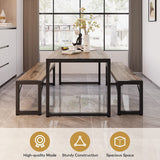 Dining Table Set for 4 with 2 Benches, Gray