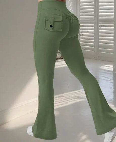 Yoga Fitness Flared Pants With Pockets Ins Fashion Slim High Waist Sports Trousers  Scrunch Butt Booty Workout Lifting Leggings - Lootquake