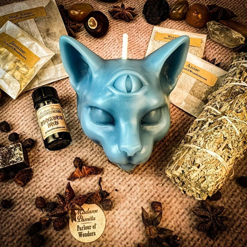 Molde de silicona para vela perfumada con forma de gato de tres ojos en 3D, moldes de silicona con forma de cabeza de gato malvado para hacer velas, chocolate, jabón epoxi, moldes con forma de animal para Halloween, decoración del hogar.