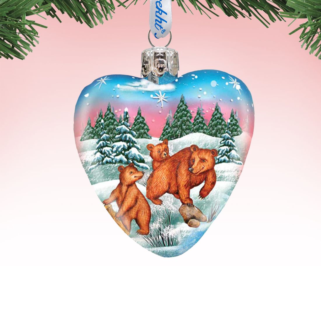 Brown Bears Heart Mercury Glass Ornament by G. DeBrekht - Wildlife Holiday Decor - 771062