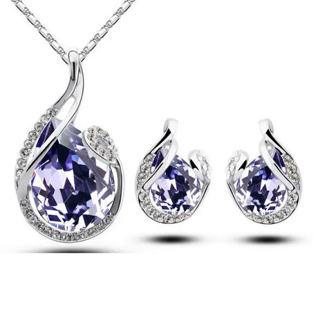 3pcs Rhinestone Necklace Set With Earrings Fashion Water-drop-shaped Jewelry For Women Valentine's Day - Lootquake