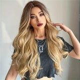 26 Inch Long Ash Blonde Wavy Wig with Bangs