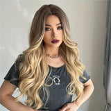 26 Inch Long Ash Blonde Wavy Wig with Bangs