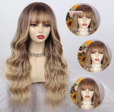 26 Inch Long Ash Blonde Wavy Wig with Bangs