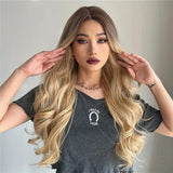 26 Inch Long Ash Blonde Wavy Wig with Bangs